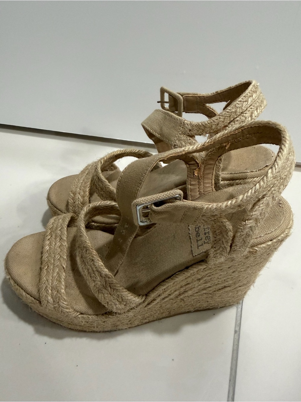 Jeffrey Campbell Natural/Tan Braided Espadrille Wedge Sandals